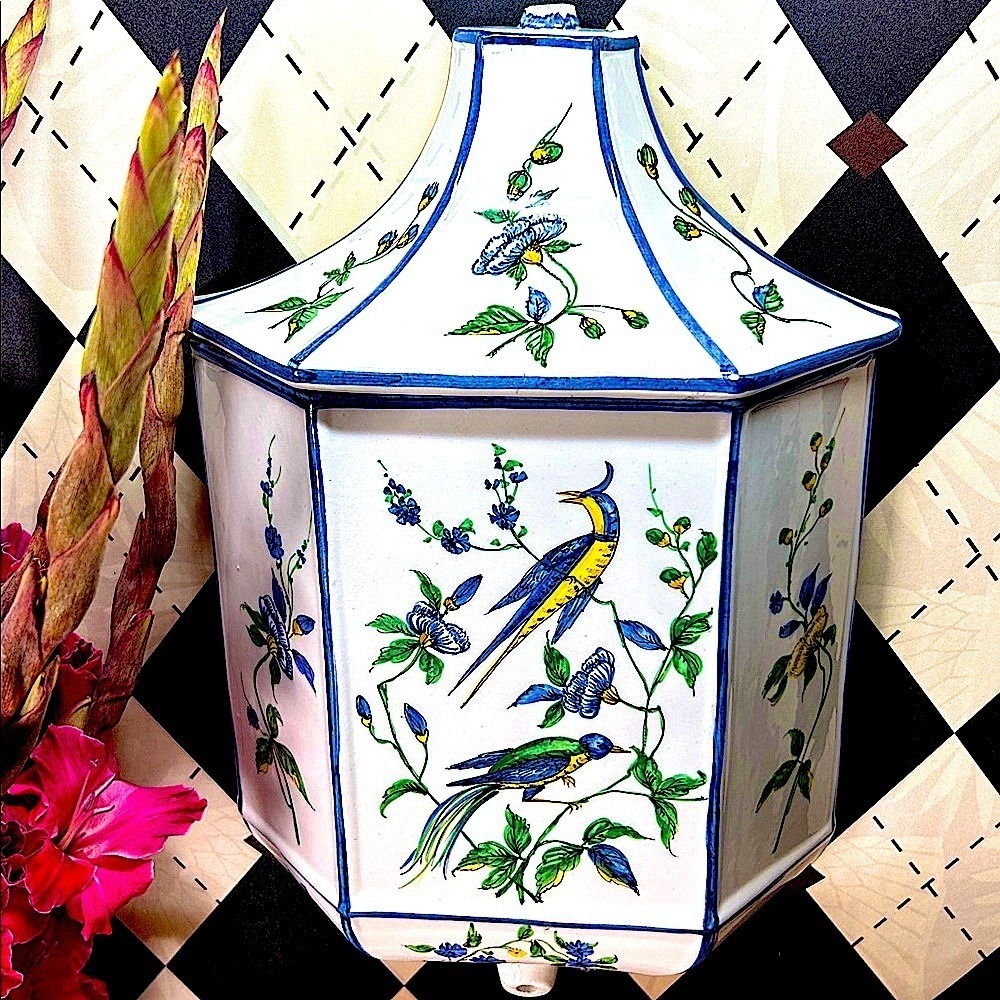Chinoiserie 15" Wall Pocket Ceramic Phoenix & Birds & Florals Hand-Painted VTG - Picture 4 of 16